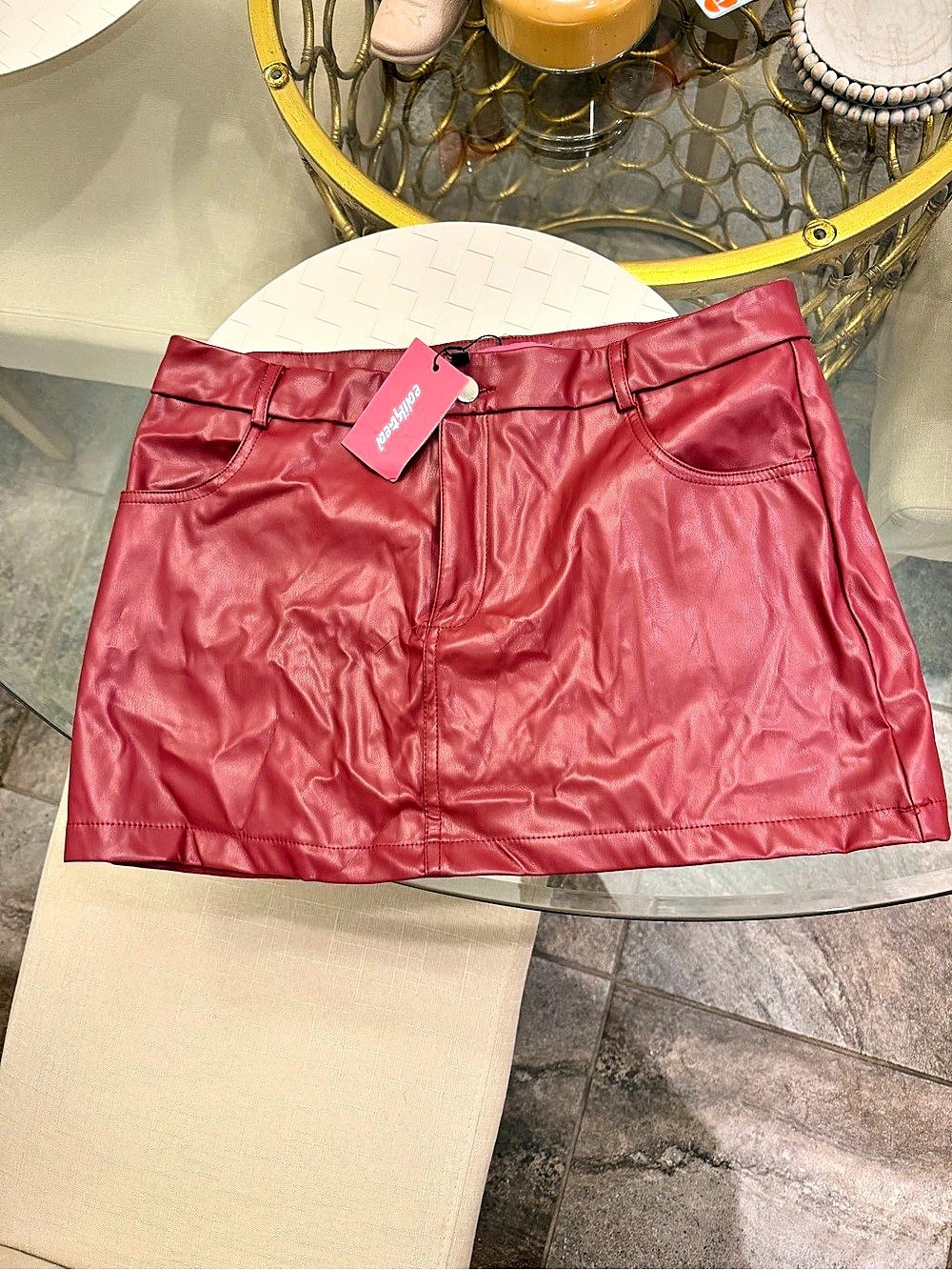 Edikted Maya Faux Leather Mini Skirt in Red NWT